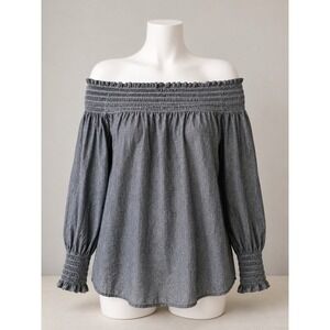 George A Ltd Gray Smocked Off The Shoulder Blouse Cotton Long Sleeve Top Medium